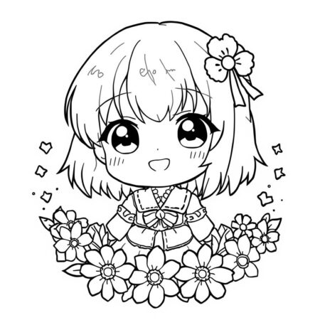 Kawaii Sakura (Desenho para Colorir)