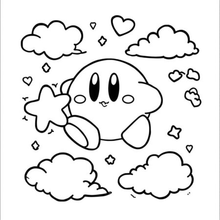 Kirby Kawaii Estilo (Desenho para Colorir)