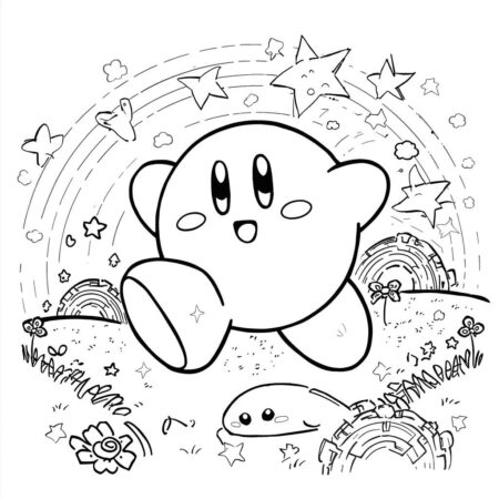 Kirby e Estrelas (Desenho para Colorir)