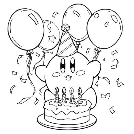 Kirby e a Festa de Aniversario (Desenho para Colorir)