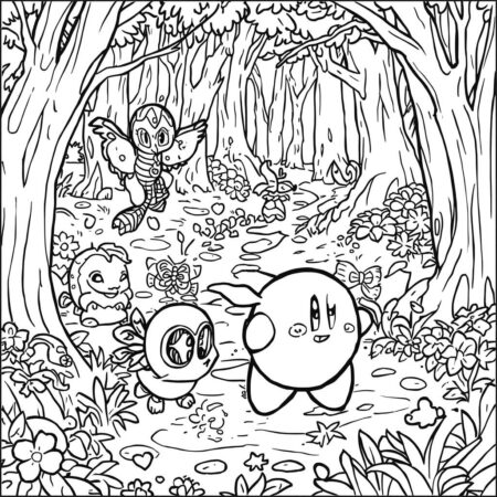 Kirby e a Floresta Encantada (Desenho para Colorir)