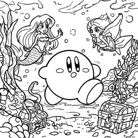 Kirby e o Mundo Subaquatico (Desenho para Colorir)