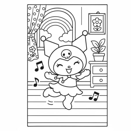 Kuromi Dançando na Sala Fofa (Desenho para Colorir)