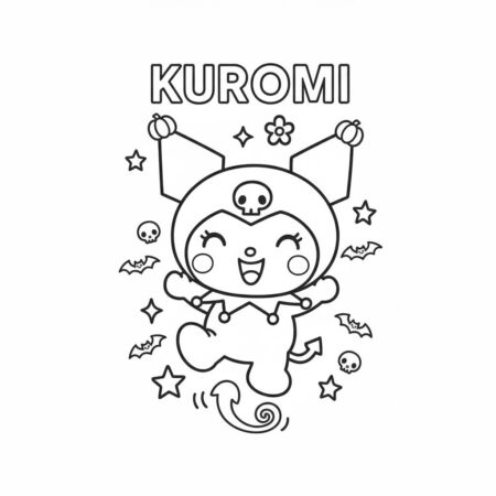 Kuromi Fofa com Estrelas e Fantasmas (Desenho para Colorir)