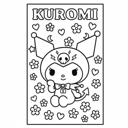 Kuromi Fofa com Flores (Desenho para Colorir)