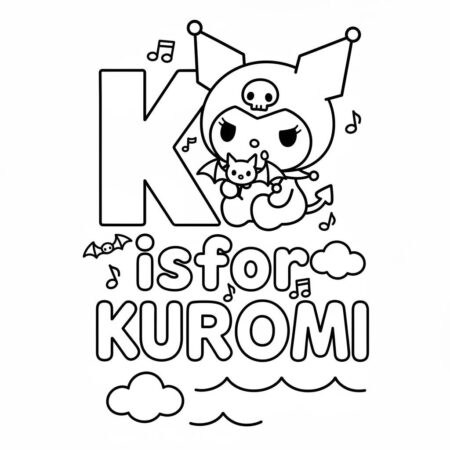 Kuromi Fofa com Gato (Desenho para Colorir)