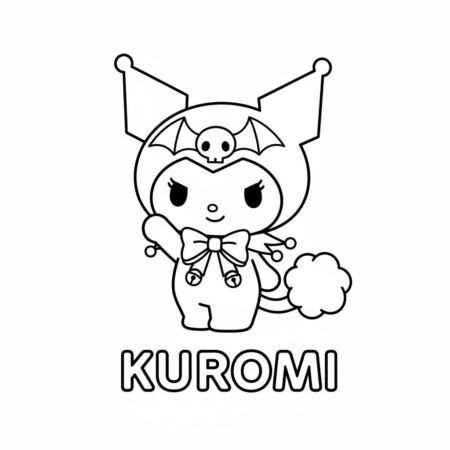 Kuromi Fofinha com Chapéu de Morcego (Desenho para Colorir)