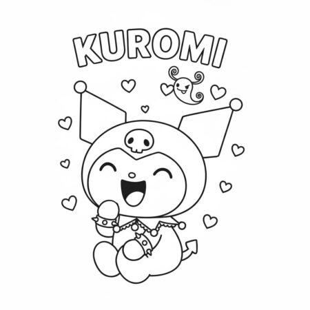 Kuromi Fofinha com Corações (Desenho para Colorir)
