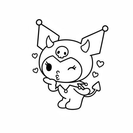 Kuromi Fofinha com Corações (Desenho para Colorir)