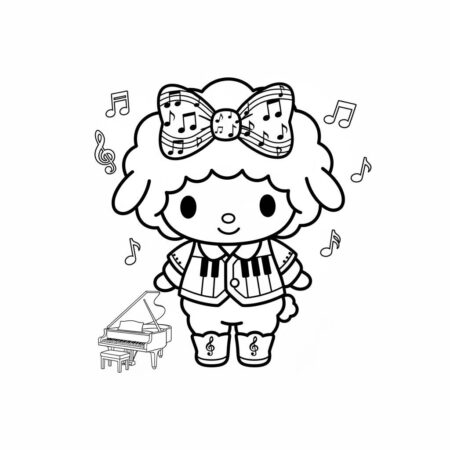 Kuromi Fofinha com Piano (Desenho para Colorir)