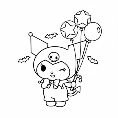 Kuromi com balões divertidos (Desenho para Colorir)
