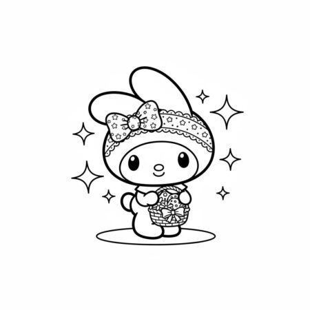 Kuromi com cesta de doces (Desenho para Colorir)