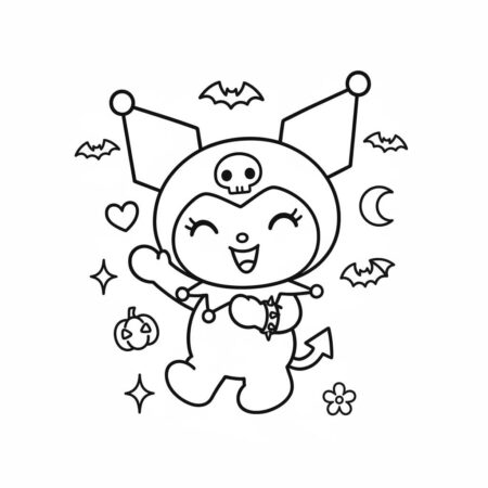 Kuromi divertida com morcegos (Desenho para Colorir)