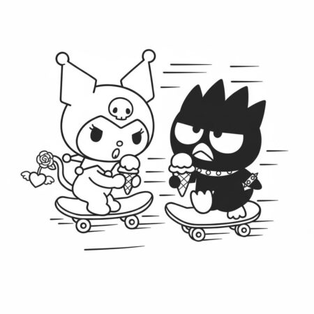 Kuromi e Badtz Maru Patinando (Desenho para Colorir)