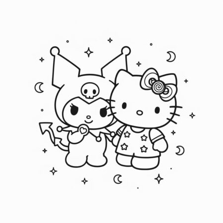 Kuromi e Hello Kitty Fofinhas (Desenho para Colorir)