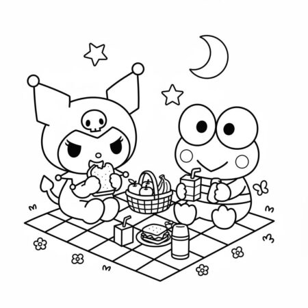 Kuromi e amigos no piquenique (Desenho para Colorir)