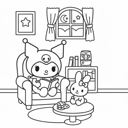 Kuromi e coelhinho fofos (Desenho para Colorir)