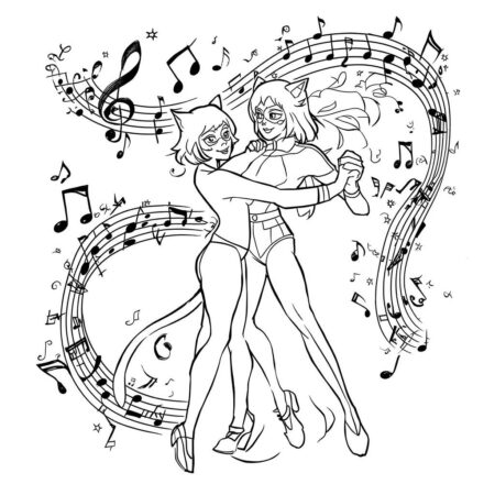 Ladybug e Cat Noir Dancando (Desenho para Colorir)