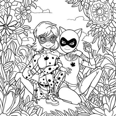 Ladybug e Cat Noir em Cores (Desenho para Colorir)