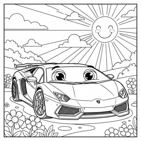 Lamborghini Kawaii Style (Desenho para Colorir)