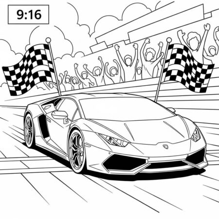 Lamborghini and Checkered Flags (Desenho para Colorir)