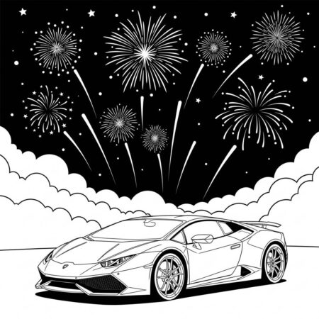 Lamborghini and Fireworks (Desenho para Colorir)