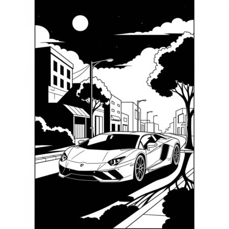 Lamborghini and Moonlight (Desenho para Colorir)