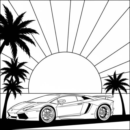 Lamborghini and Sunset (Desenho para Colorir)
