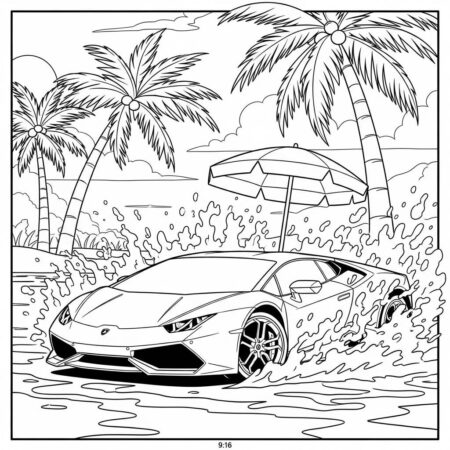 Lamborghini and Water Splash (Desenho para Colorir)