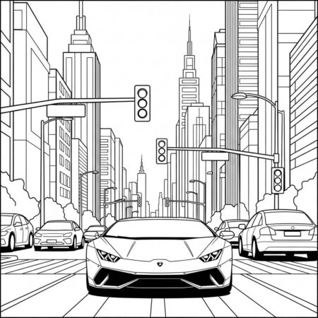 Lamborghini in a City (Desenho para Colorir)