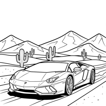 Lamborghini in a Desert (Desenho para Colorir)