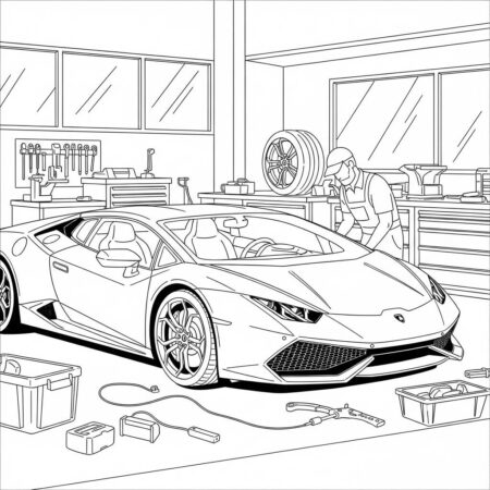 Lamborghini in a Garage (Desenho para Colorir)