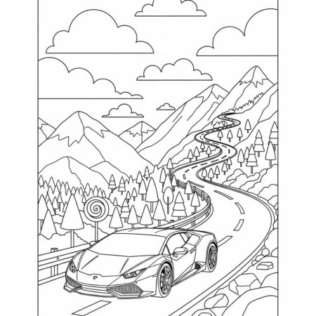 Lamborghini on a Mountain Road (Desenho para Colorir)