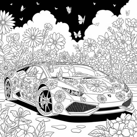 Lamborghini with Flowers (Desenho para Colorir)