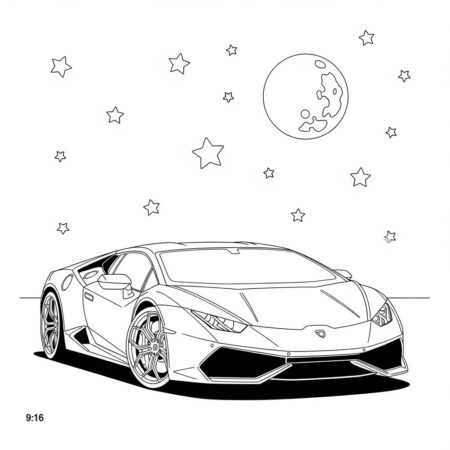 Lamborghini with Stars (Desenho para Colorir)