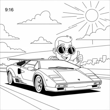 Lamborghini with a Driver (Desenho para Colorir)