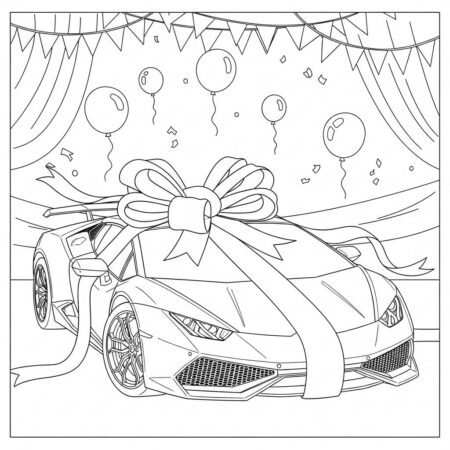 Lamborghini with a Giant Bow (Desenho para Colorir)