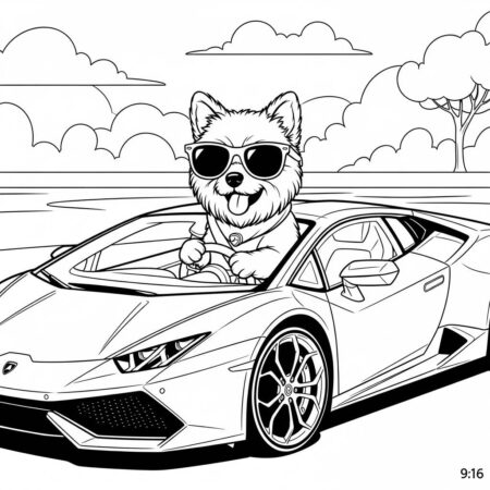 Lamborghini with a Pet (Desenho para Colorir)