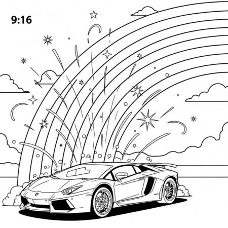Lamborghini with a Rainbow (Desenho para Colorir)