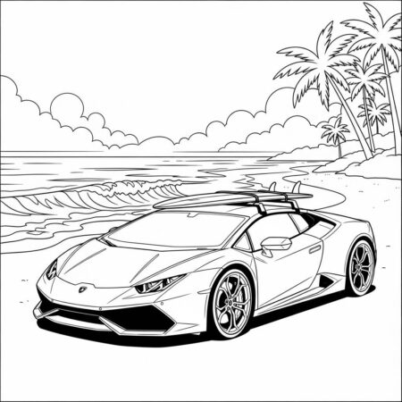 Lamborghini with a Surfboard (Desenho para Colorir)