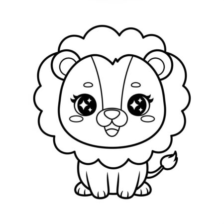 Leao Kawaii Fofo (Desenho para Colorir)