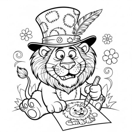Leao com Chapeu (Desenho para Colorir)