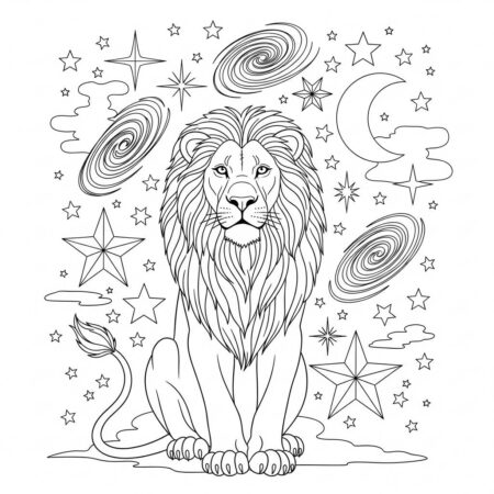 Leao com Estrelas (Desenho para Colorir)