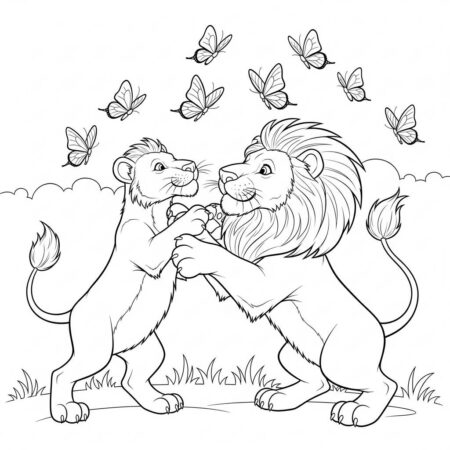 Leao e Borboletas (Desenho para Colorir)