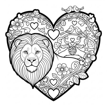 Leao e Coracao (Desenho para Colorir)
