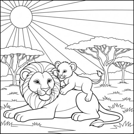 Leao e Filhote (Desenho para Colorir)