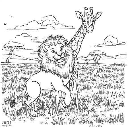 Leao e Girafa (Desenho para Colorir)