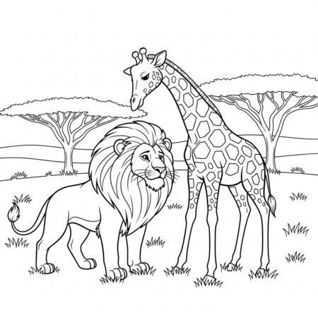 Leao e Girafa (Desenho para Colorir)