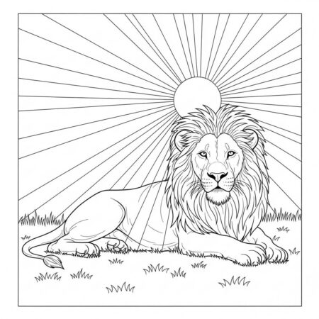 Leao e Sol (Desenho para Colorir)