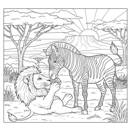 Leao e Zebra (Desenho para Colorir)